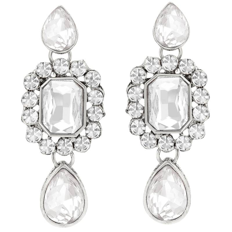 Women's crystal pearl necklace earring bharatanatyam jewelry set white