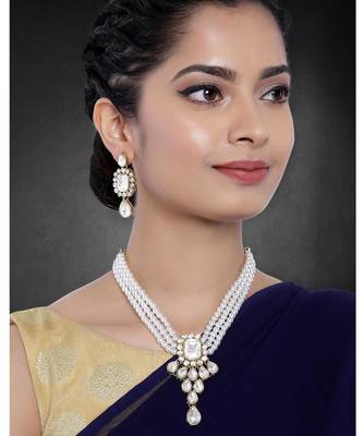 Women's party kundan pendant necklace earrings traditional ethnic jewelry set 1