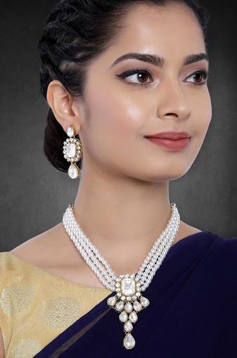Women's party kundan pendant necklace earrings traditional ethnic jewelry set