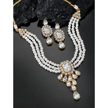 Women's party kundan pendant necklace earrings traditional ethnic jewelry set 2