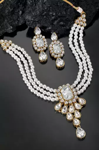 Women's party kundan pendant necklace earrings traditional ethnic jewelry set