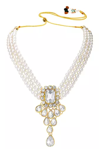 Women's party kundan pendant necklace earrings traditional ethnic jewelry set