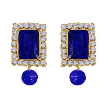 Women's blue crystal pearl beaded choker necklace bharatanatyam jewelry set 5