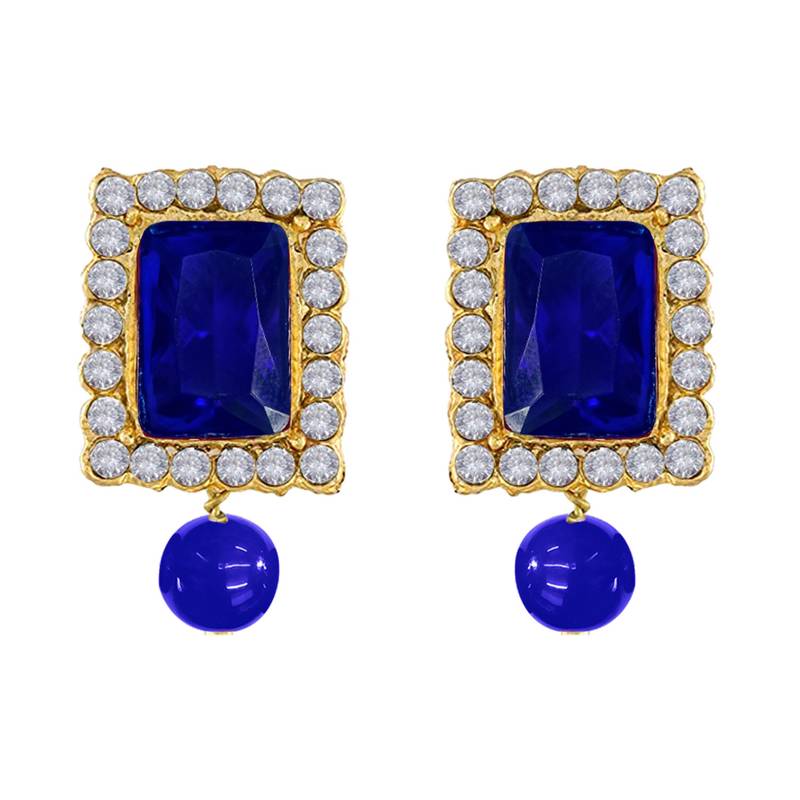 Women's blue crystal pearl beaded choker necklace bharatanatyam jewelry set