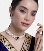 Women's beads black kundan choker necklace drop earring bharatanatyam jewelry