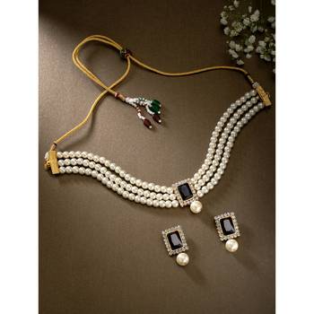 Women's beads black kundan choker necklace drop earring bharatanatyam jewelry 2