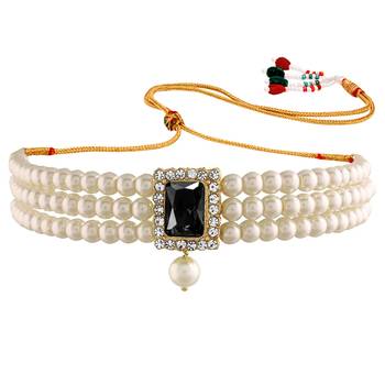 Women's beads black kundan choker necklace drop earring bharatanatyam jewelry 3