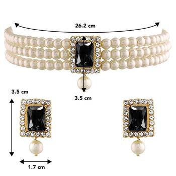 Women's beads black kundan choker necklace drop earring bharatanatyam jewelry 4