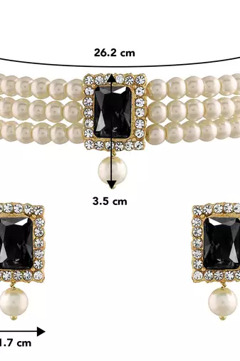 Women's beads black kundan choker necklace drop earring bharatanatyam jewelry