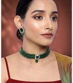 Women's choker necklace earrings bollywood bharatanatyam jewelry set green