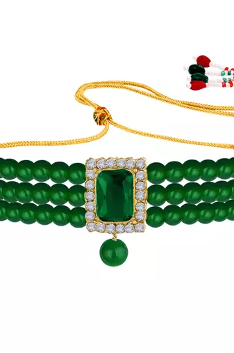 Women's choker necklace earrings bollywood bharatanatyam jewelry set green