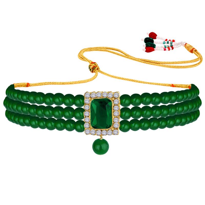 Women's choker necklace earrings bollywood bharatanatyam jewelry set green