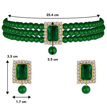 Women's choker necklace earrings bollywood bharatanatyam jewelry set green 4