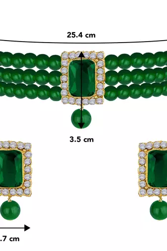 Women's choker necklace earrings bollywood bharatanatyam jewelry set green