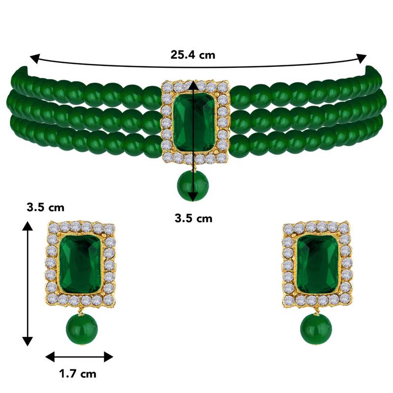 Women's choker necklace earrings bollywood bharatanatyam jewelry set green