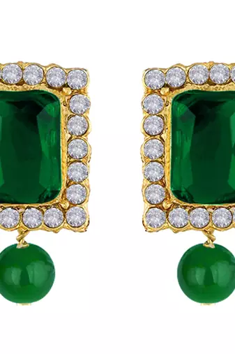 Women's choker necklace earrings bollywood bharatanatyam jewelry set green