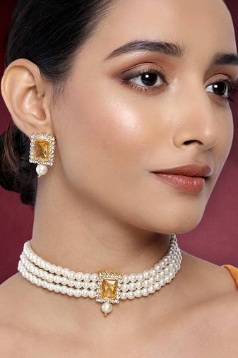 Ethnic choker necklace earrings wedding bollywood party jewelry set