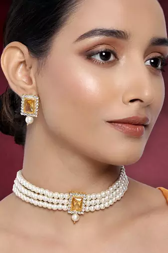 Ethnic choker necklace earrings wedding bollywood party jewelry set