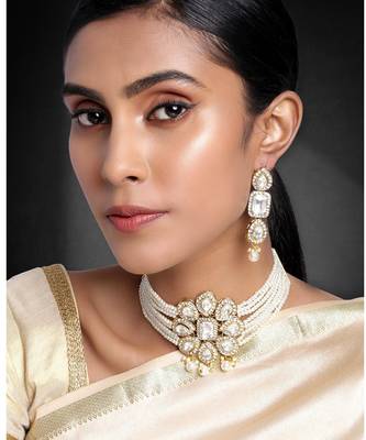 Women's shining crystal beaded adjustable choker necklace earring 1