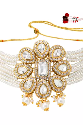 Women's shining crystal beaded adjustable choker necklace earring