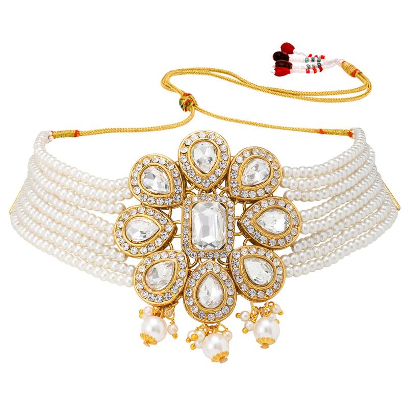 Women's shining crystal beaded adjustable choker necklace earring