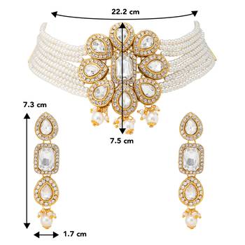 Women's shining crystal beaded adjustable choker necklace earring 4