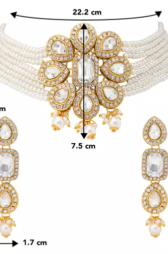 Women's shining crystal beaded adjustable choker necklace earring