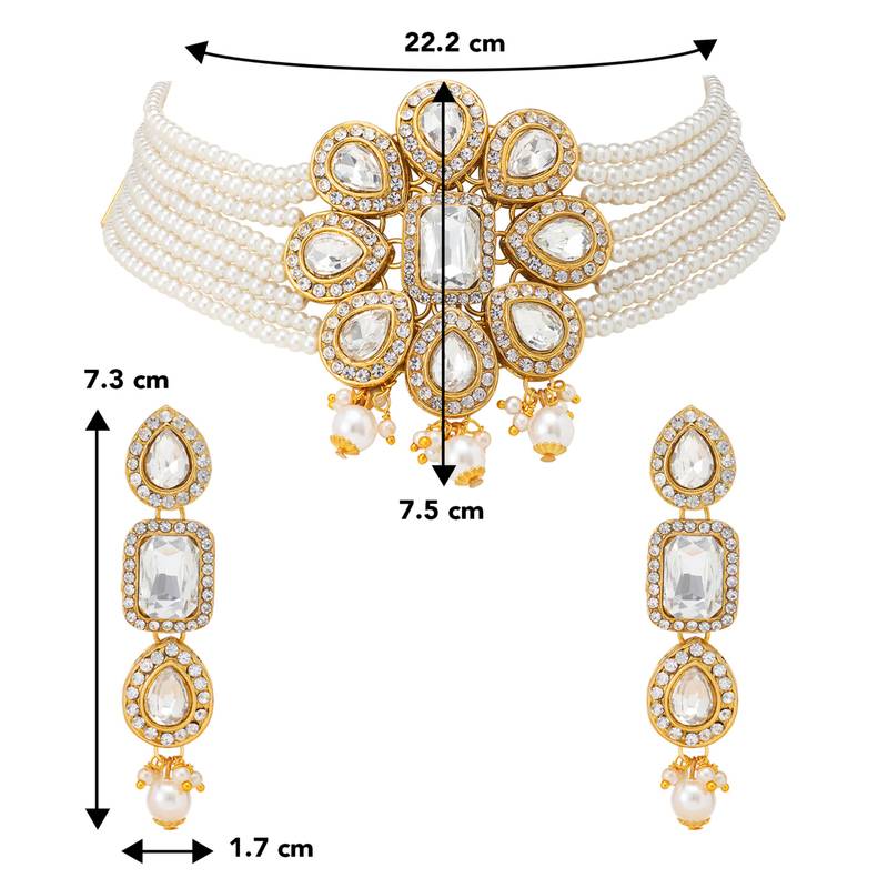Women's shining crystal beaded adjustable choker necklace earring