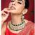 Women's green crystal choker necklace earring maang tikka bharatanatyam