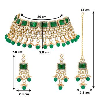 Women's green crystal choker necklace earring maang tikka bharatanatyam 4