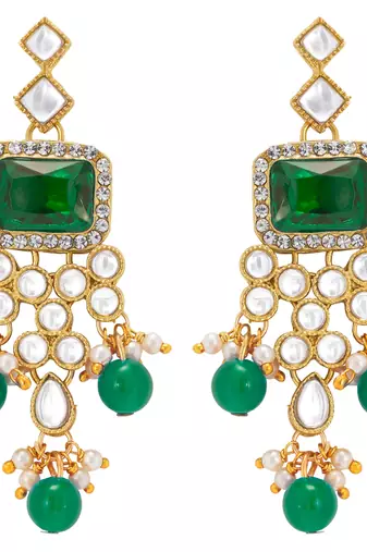 Women's green crystal choker necklace earring maang tikka bharatanatyam