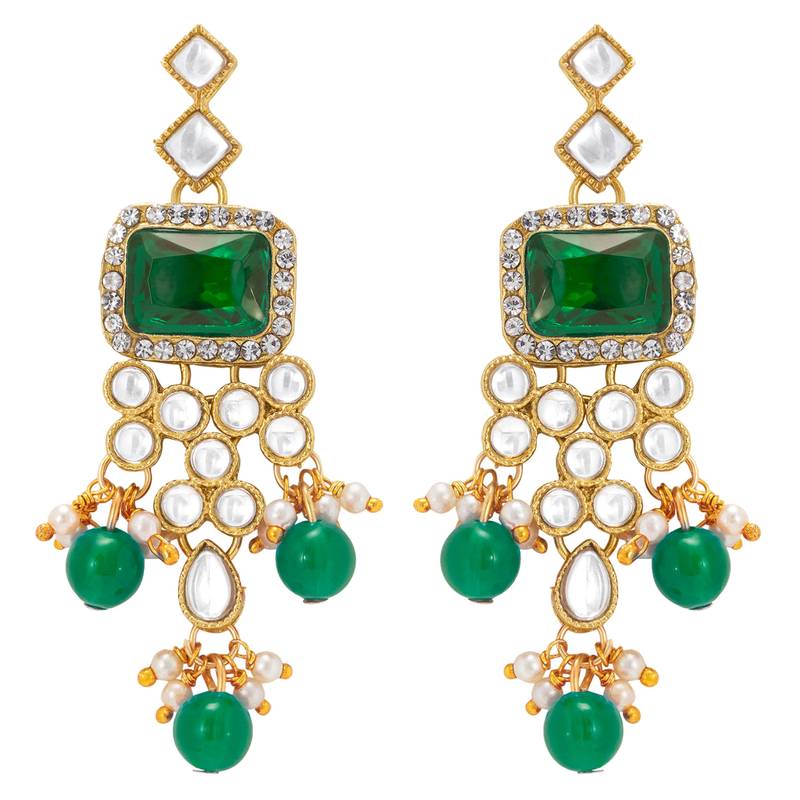 Women's green crystal choker necklace earring maang tikka bharatanatyam