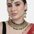 Women's green kundan studded choker necklace earrings maang tikka