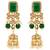 Women's green kundan studded choker necklace earrings maang tikka