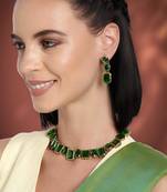 Wear square crystal necklace with drop earrings bharatanatyam jewelry