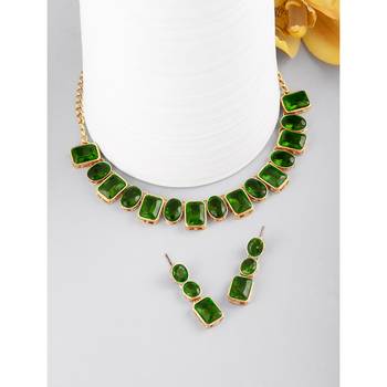 Wear square crystal necklace with drop earrings bharatanatyam jewelry 2