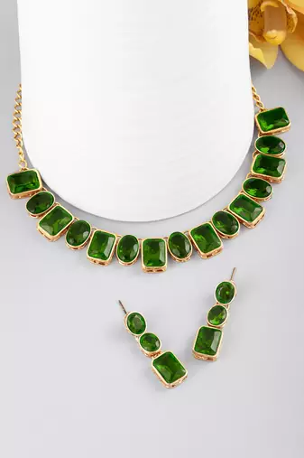 Wear square crystal necklace with drop earrings bharatanatyam jewelry