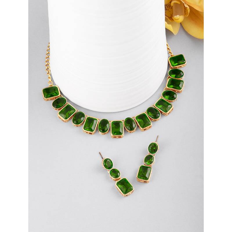 Wear square crystal necklace with drop earrings bharatanatyam jewelry