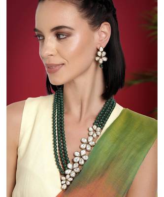 Floral crystal pearl necklace with drop earrings bharatanatyam 1