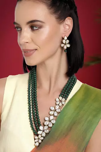 Floral crystal pearl necklace with drop earrings bharatanatyam