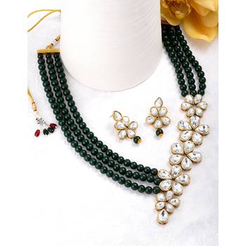 Floral crystal pearl necklace with drop earrings bharatanatyam 2