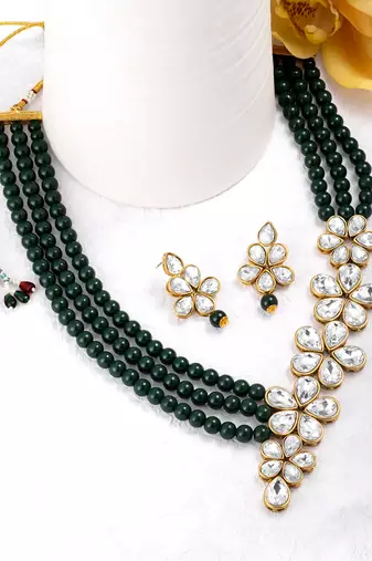 Floral crystal pearl necklace with drop earrings bharatanatyam