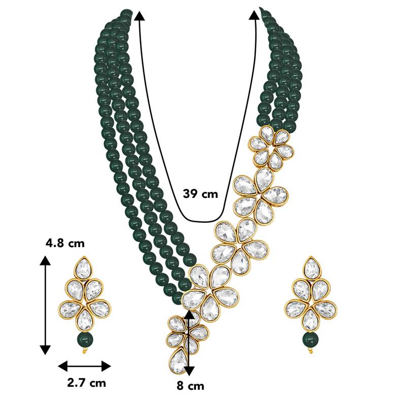 Floral crystal pearl necklace with drop earrings bharatanatyam
