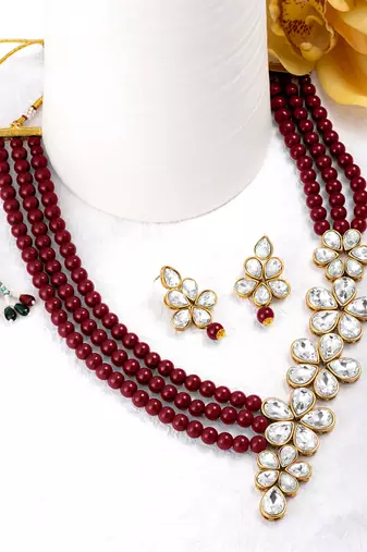 Women's floral crystal pearl necklace with drop earrings jewelry set