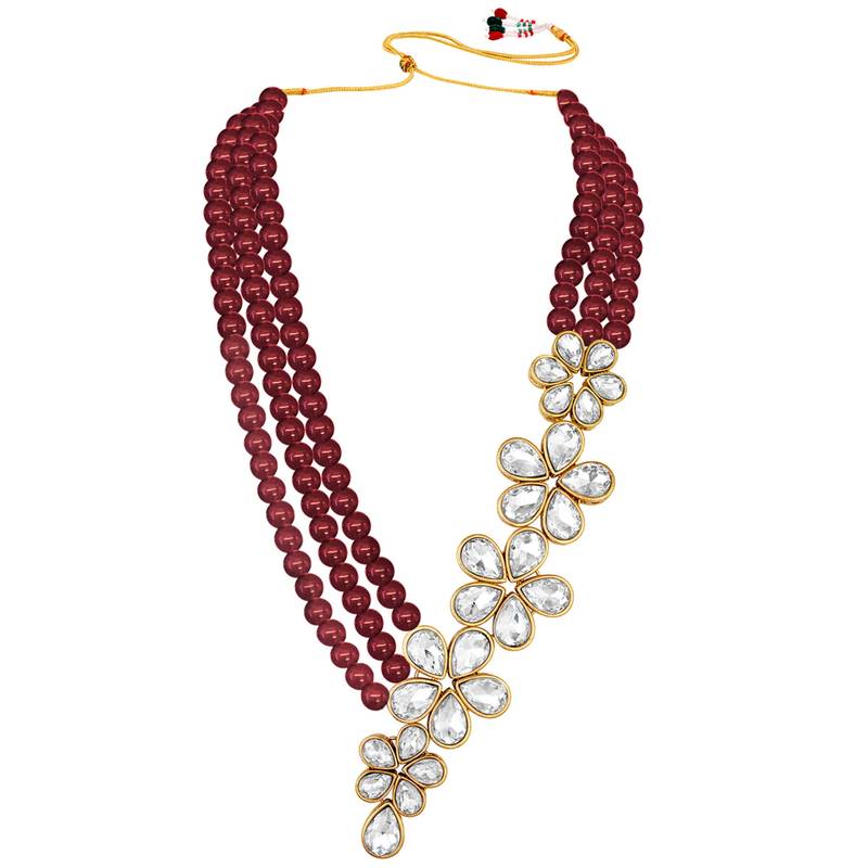 Women's floral crystal pearl necklace with drop earrings jewelry set