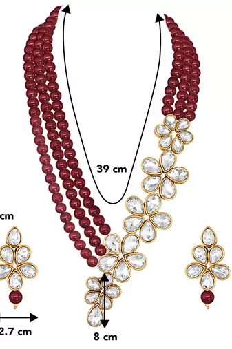 Women's floral crystal pearl necklace with drop earrings jewelry set