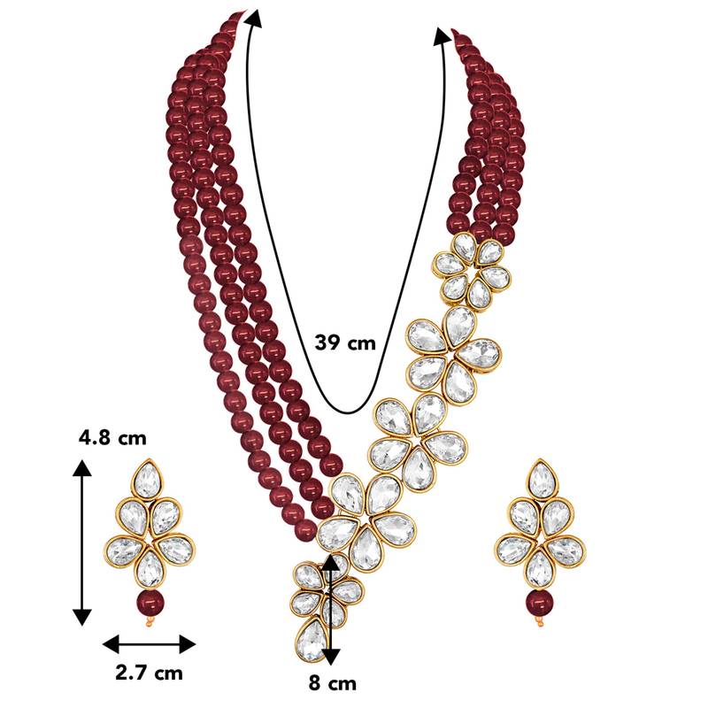Women's floral crystal pearl necklace with drop earrings jewelry set