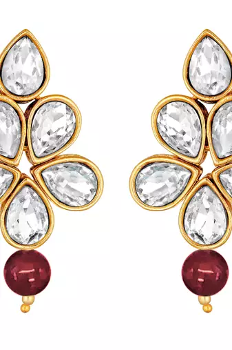 Women's floral crystal pearl necklace with drop earrings jewelry set