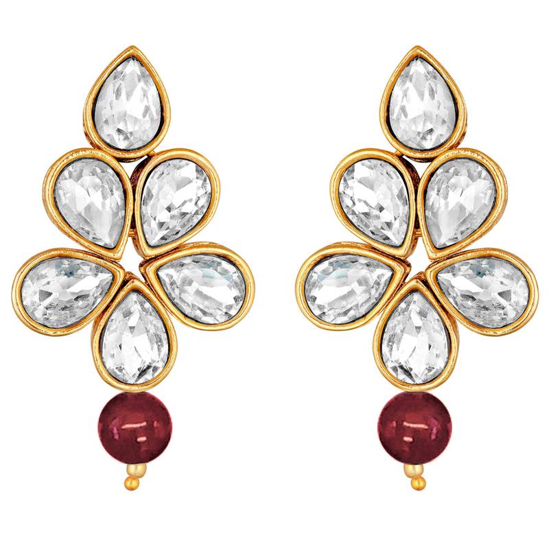 Women's floral crystal pearl necklace with drop earrings jewelry set