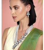 Silver plated crystals & beads studded necklace earrings set jewelry